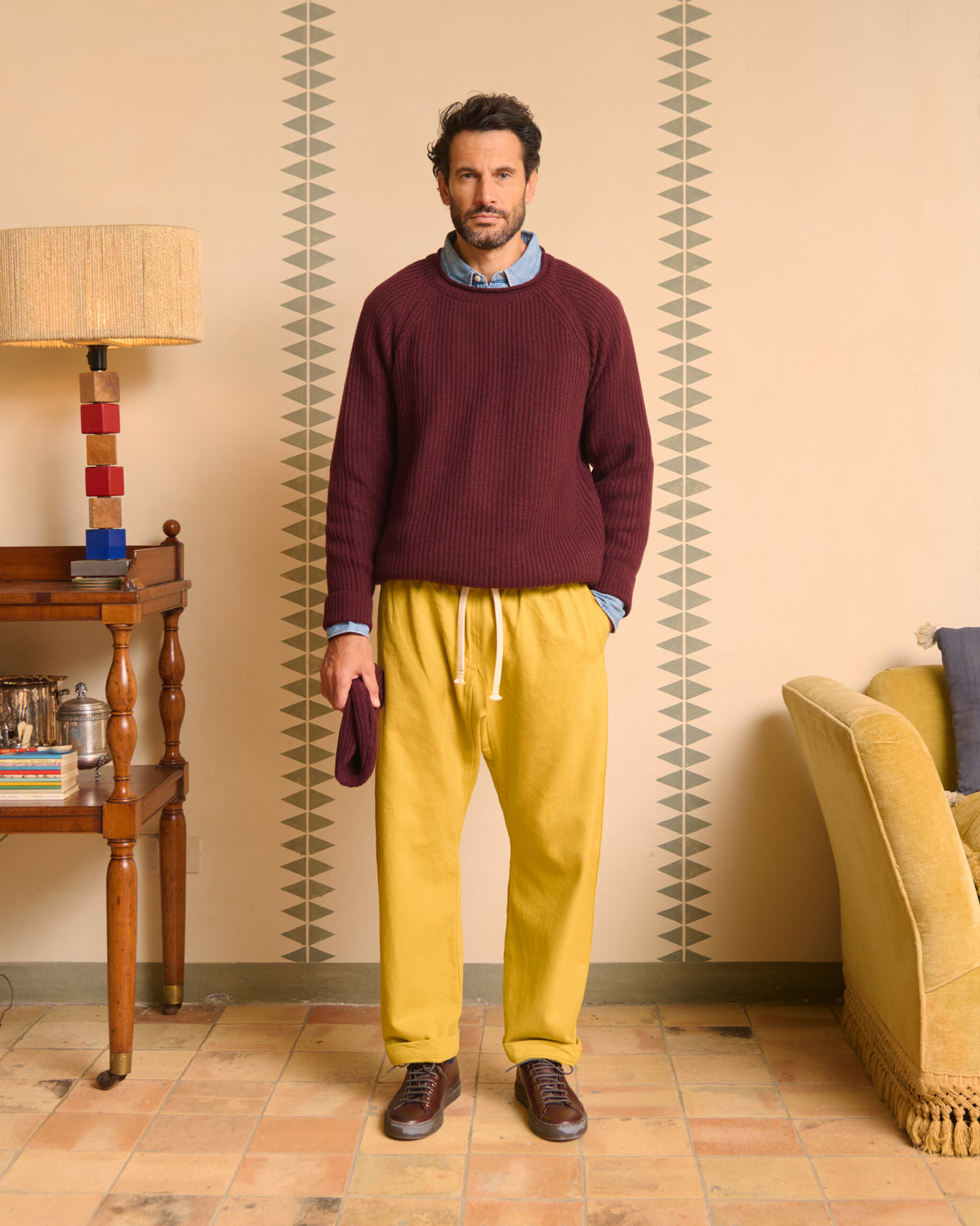 Maglione bordeaux uomo a coste inglesi, total look invernale