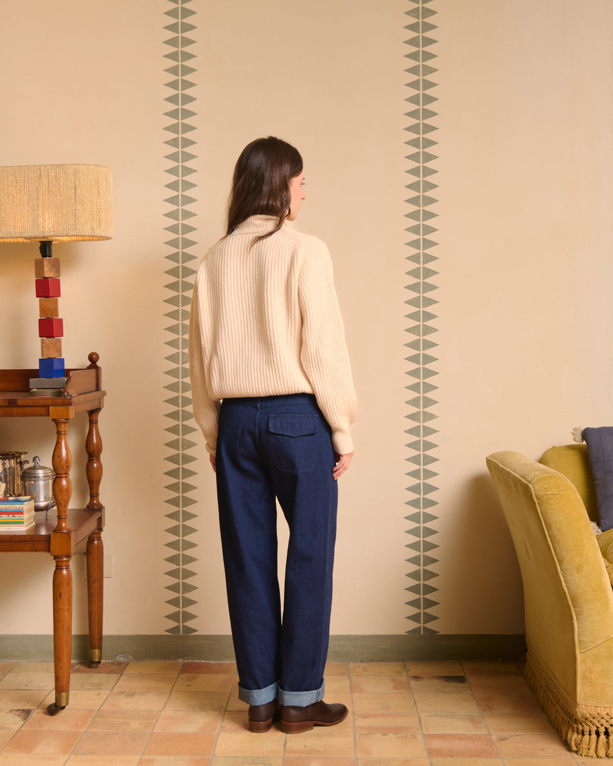 Pantalone in denim donna, retro con tasca a patta