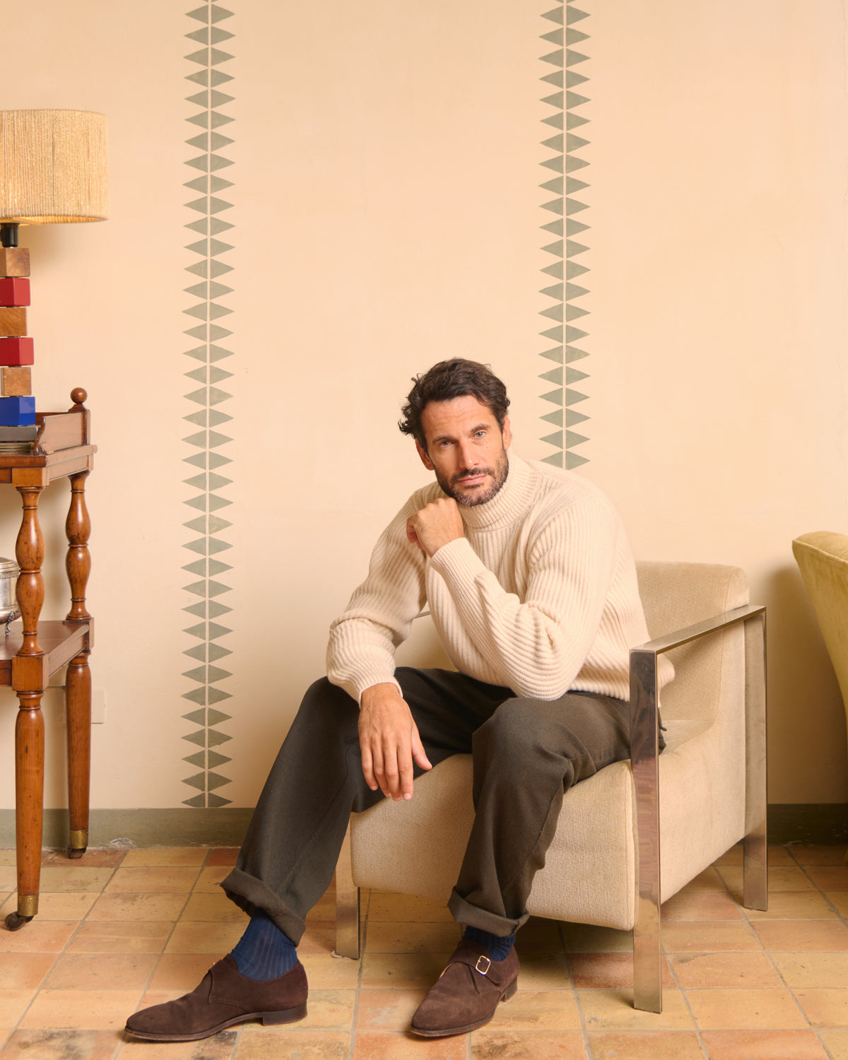 Pantalone uomo verde in lana e cotone, look workwear