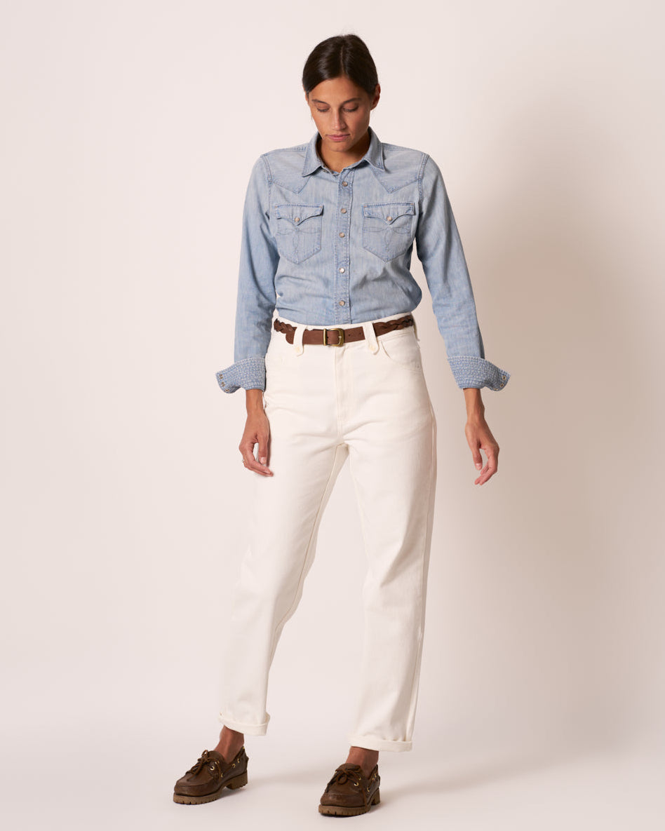 Jeans bianchi donna Maremosso con camicia di lino