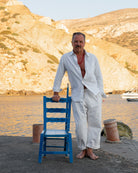 Pantalone Sol Levante uomo bianco, dettaglio del cotone Manteco